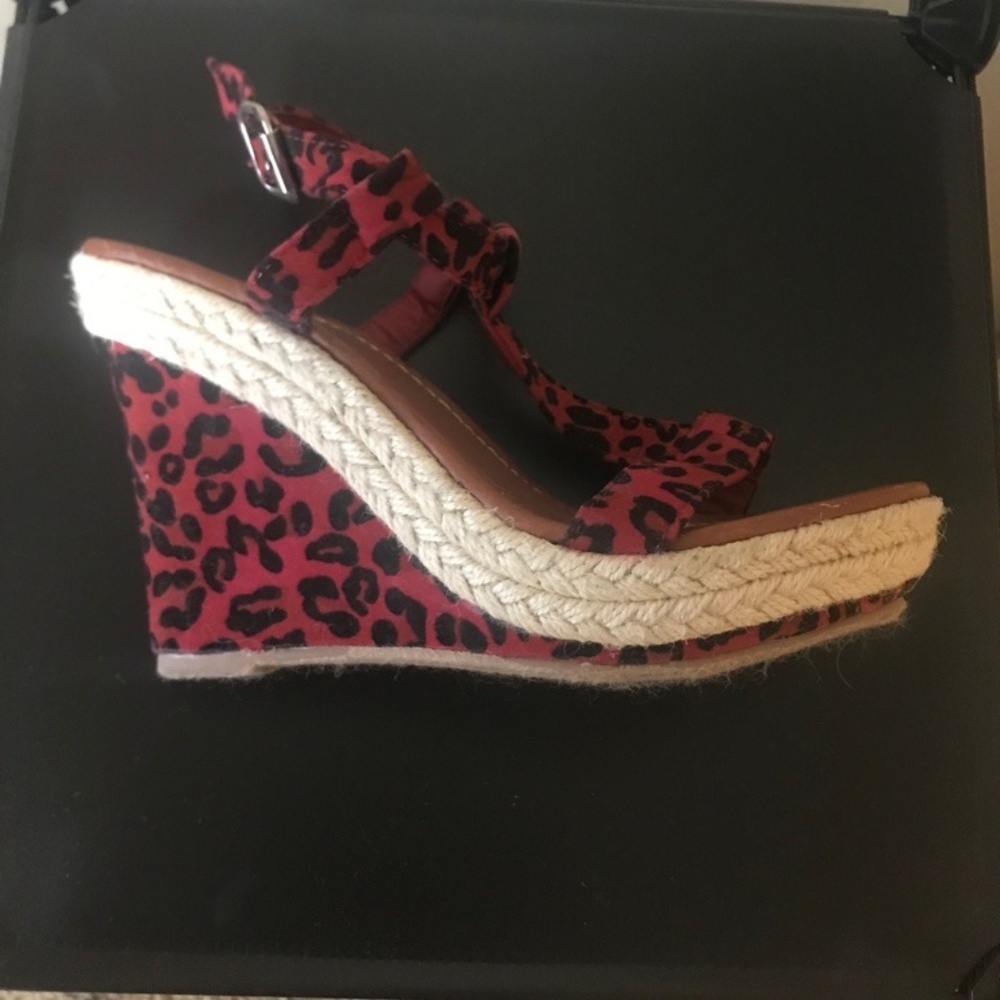 Red Leopard Print Wedges NWOT